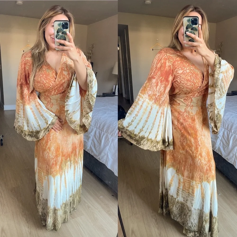 Island Tribe | Bohemian Berkeley Tie Dye Wrap Maxi Dress - One Size - Picture 3 of 7